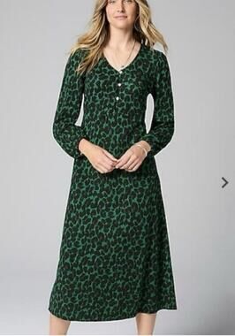 J. Jill Dress Pine Royal Leopard Lightweight Ponte Knit Midi Women L Pockets